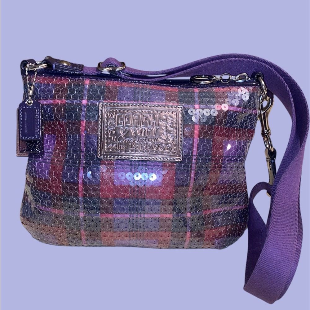 Coach Poppy Groovy Purple Sequin Crossbody Bag w/ Adjustable Shoulder Strap